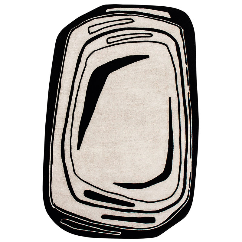 Fragment Abstract Area Rug in Black/Ivory, Novelty 6'7" x 9'11"