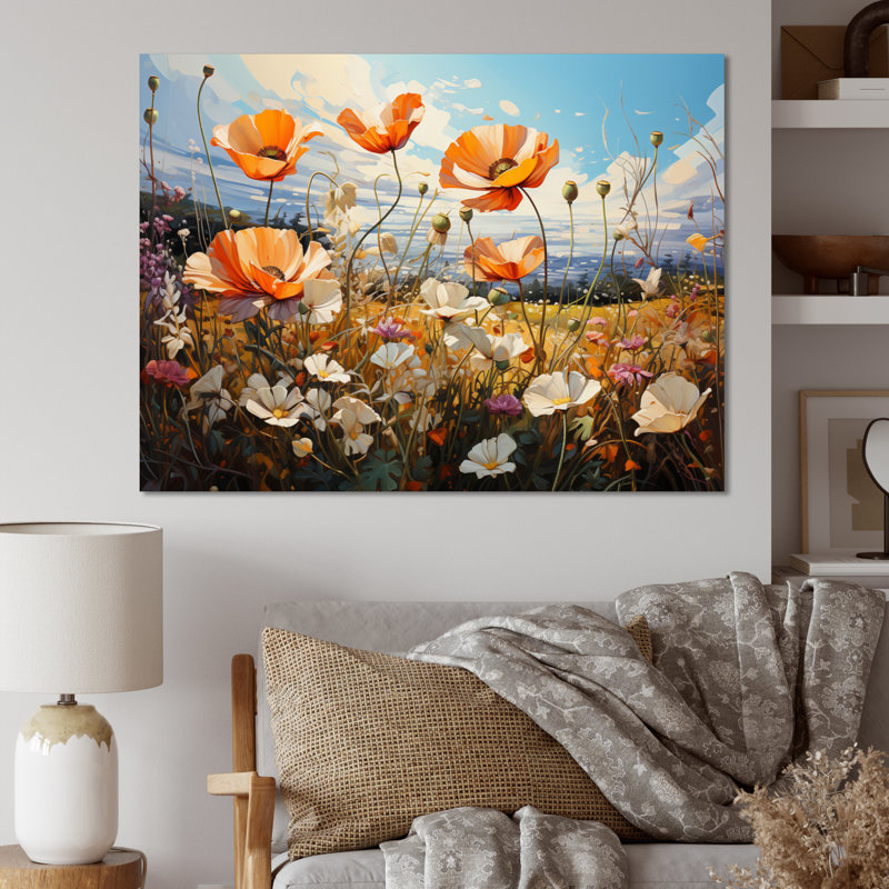 «Peach Sunkissed Petals Wildflowers II», reproduction sur toile, H 34 po x l 44 po x P 1,5 po, Toile tendue