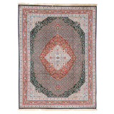 Hand Knotted Wool Oriental Area Rug in Navy And Rust