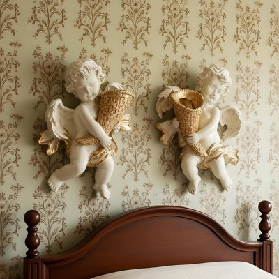 Creative Angel Wall Decor Set of 2, 3D Cherub Resin Wall Sculpture, Hanging Wall Art Decoration for Living Room, Bedroom, Café