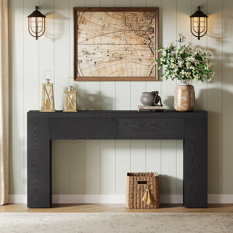 Modern Console Table with Drawer, Narrow Entryway Table with Storage for Hallway or Living Room, Black