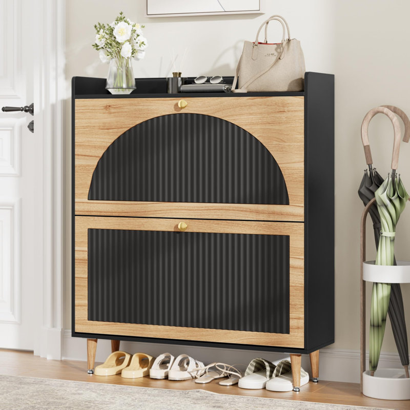 Armoire de rangement étroite à chaussures Wave Arch, En bois