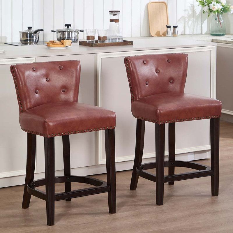 Faux Leather Bar Stools, Counter Stool (25.6" Seat Height)