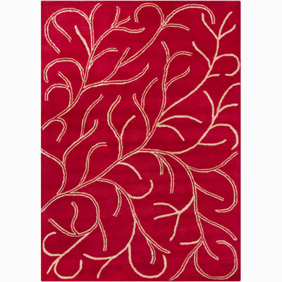 Adairsville Authentic Hand-Tufted Handmade Vibrant Red, Cream & Muted Peach Orange Modern Abstract Organic Wool Area Rug