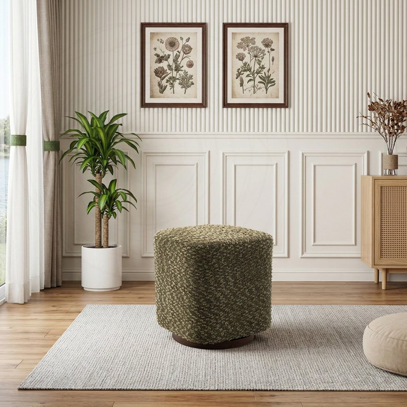 Tabouret de coiffeuse pivotant à 360 ° avec mousse à haute densité et base en métal, Olive