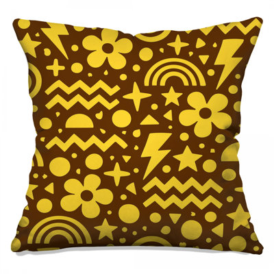 Coussins décoratifs à motif géométrique jaune et brun