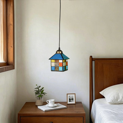 Vintage Stained Glass Cottage-style Single Pendant Light