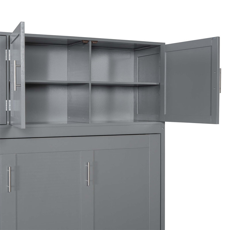 Grand lit escamotable mural avec bureau, tablettes de rangement et grands armoires, Gris
