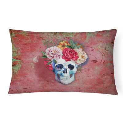 Coussin lombaire à la journée du crâne de fleurs mortes