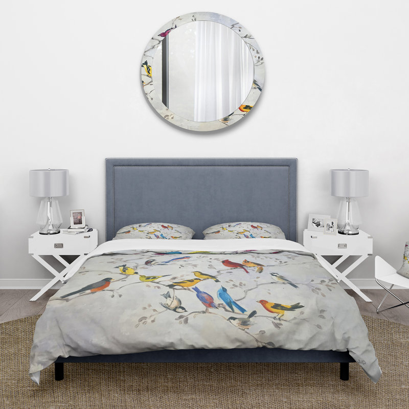 Multi-Color Bird on Tree - Modern Farmhouse Duvet Cover Set - Microfiber Polyester, Twin Duvet Cover + 1 Sham