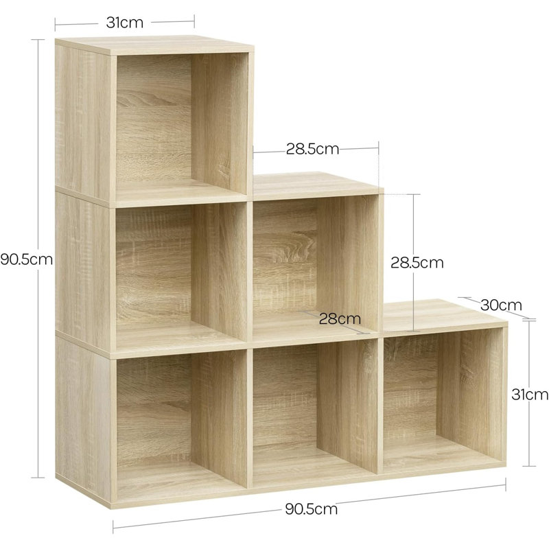 Runiya 90.5cm H x 90.5cm W Step Bookcase, Light Oak