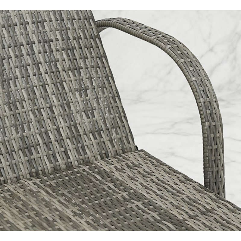 Adjustable Backrest Rattan Pool Lounge Chair, Black Cushion/Mixed Gray Frame, 1