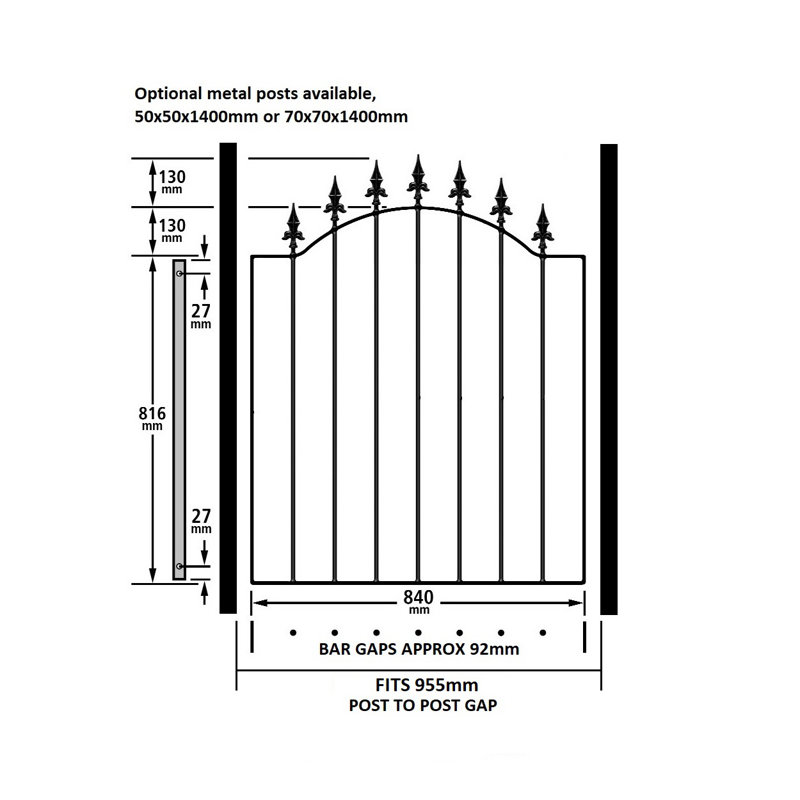 Pinkley Spear Top Low Bow Metal Garden Gate 107cm High, 95cm W X 107cm H
