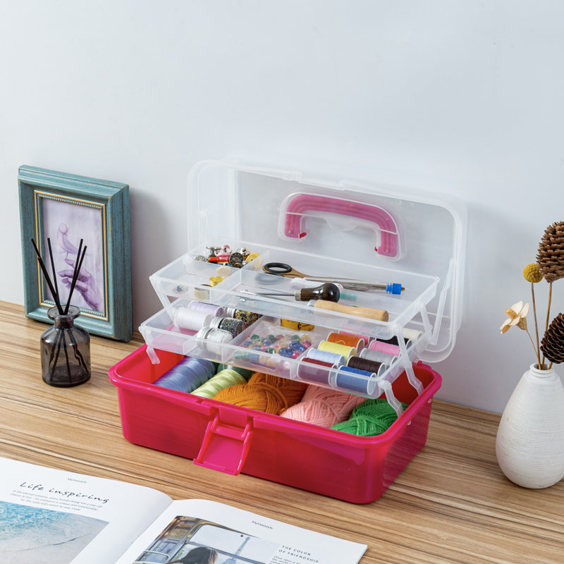 Plastic Dark Pink Storage Basket with Expandable Trays