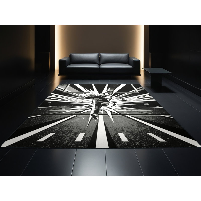 Machine Washable Yonkers American Football Touchdown Scene Bold & Eclectic Modern Geometric Rug in Brown – Black Binding, 6x9