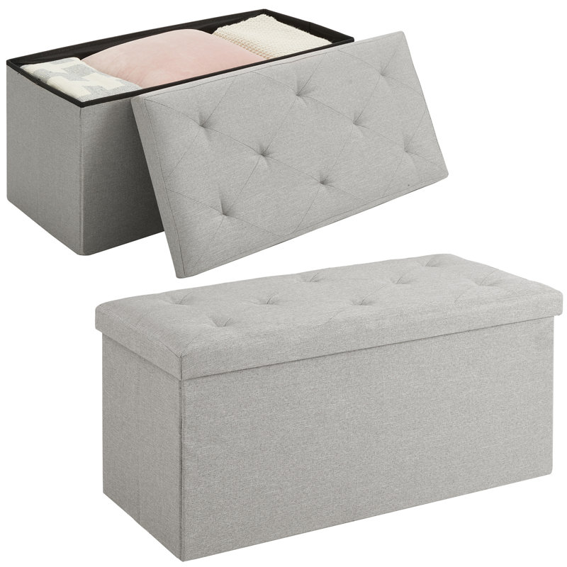 Benita Upholstered Ottoman, Light Gray Polyester Blend