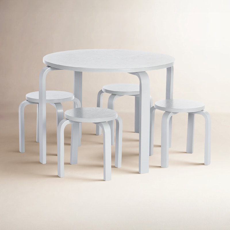 Ensemble de table ronde et tabouret 5 pièces Nordic, Gris
