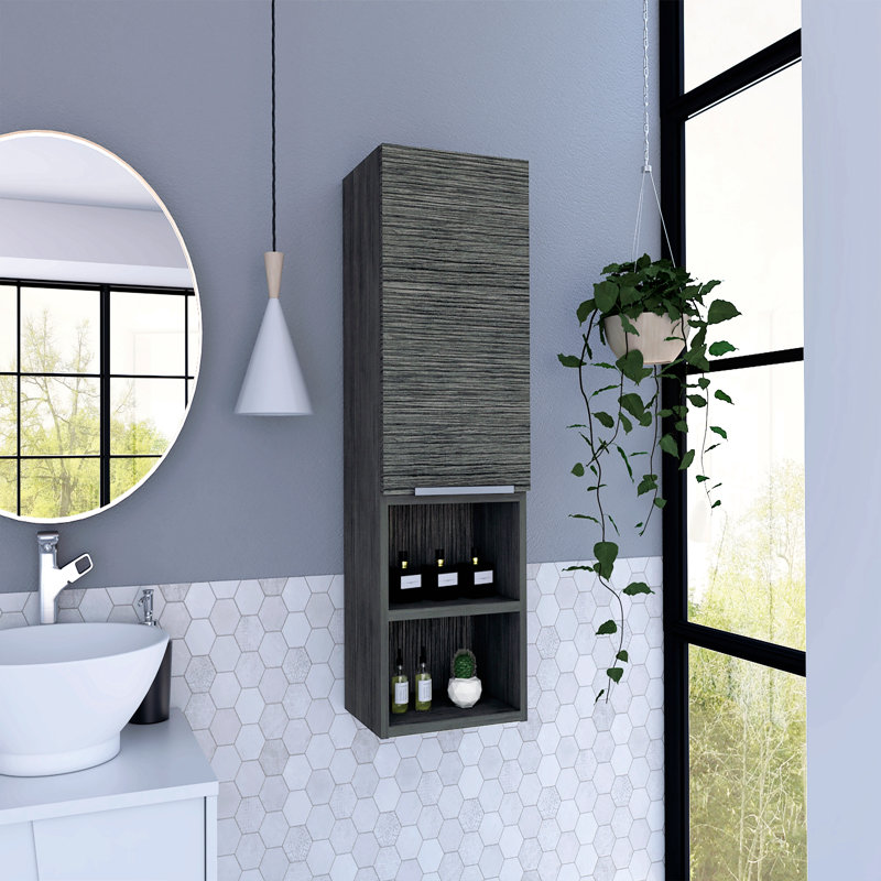 Medicine Single Door Cabinet 32" H, Two External Shelves, Two Interior Shelves, Gray