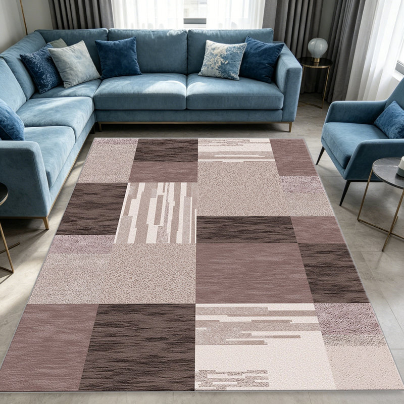 Mauve Brown Geometric Block carpet-easy to clean, machine-washable, soft and comfortable; suitable for door mats, kitchens, living rooms, bedrooms, corridors, and laundry areas. Easy to clean, durable carpet for home decoration.