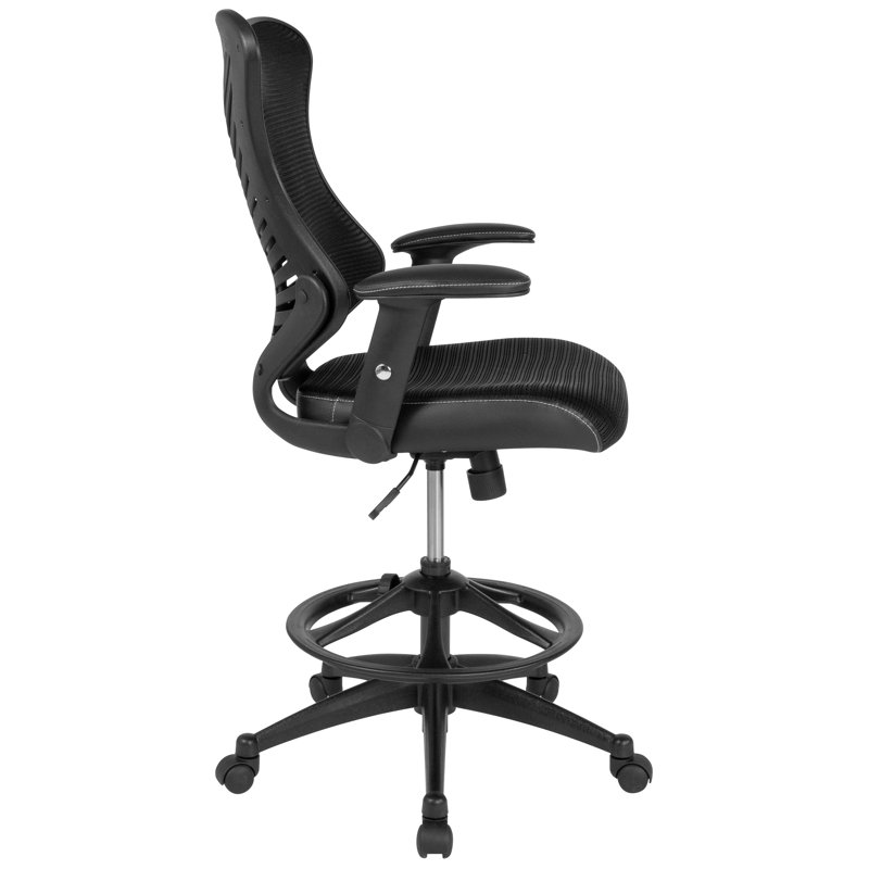 Haynie High Back Mesh Drafting Chair with LeatherSoft Sides and Adjustable Arms
