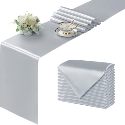 12 satin silver table flags