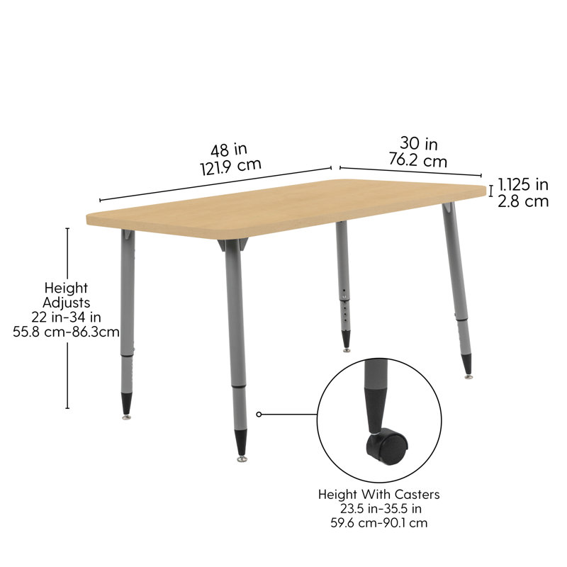 Table d'activité Adapte 24 x 36, 30 po x 48 po, Grain d'érable / argent