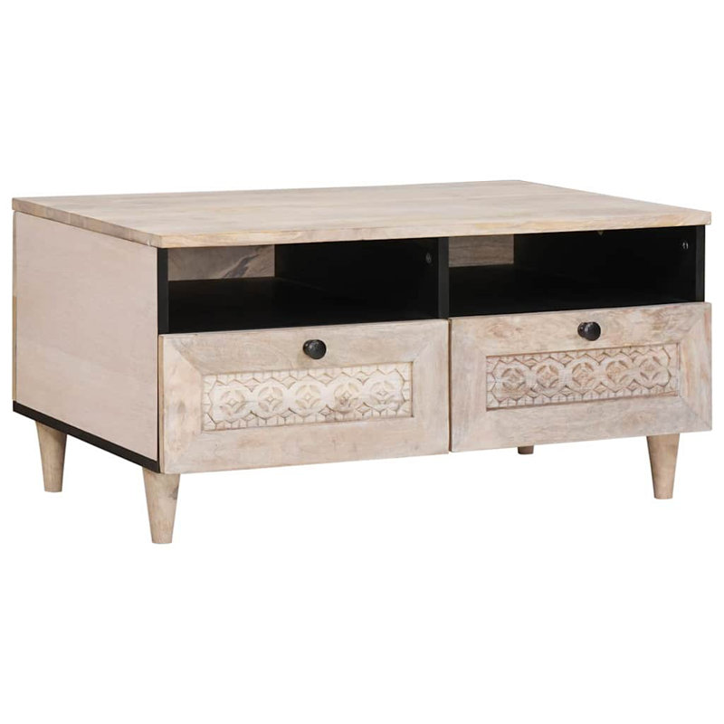 Solid Wood Coffee Table with Storage, Beige