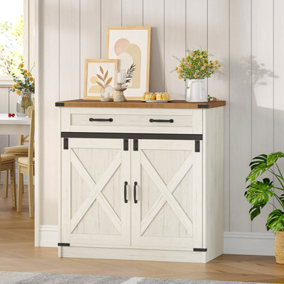 Coffee Bar Cabinet with Drawer, 31.5" Buffet Cabinet with Storage, Modern Farmhouse Sideboard Cabinets with Doors & Adjustable Shelves, Kitchen Storage Cabinets for Dining Room