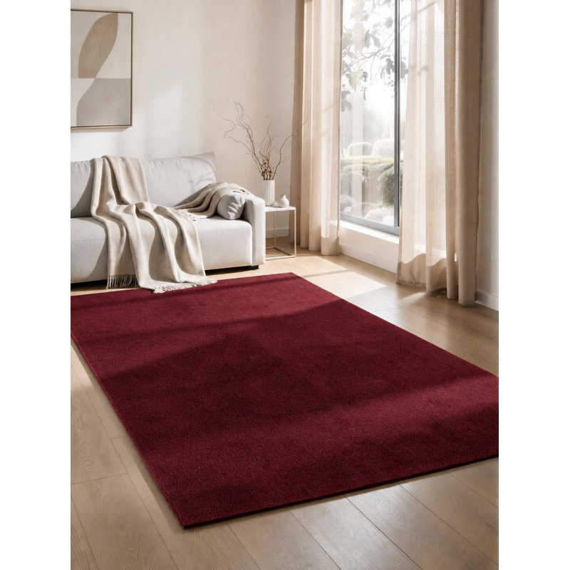 Taeler Washable Modern Living Room Rug Polyester Plain - Anti-Slip Felt Backing Carpet Bedroom-Hallway, Red