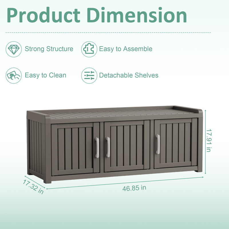 47" 3-Door Shoe Storage Cabinet, Brown-Gray