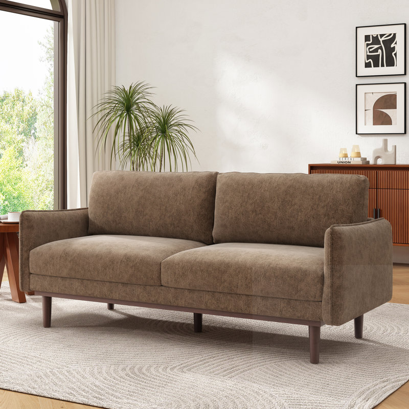 2-Seater Upholstered Sofa, Brown Chenille