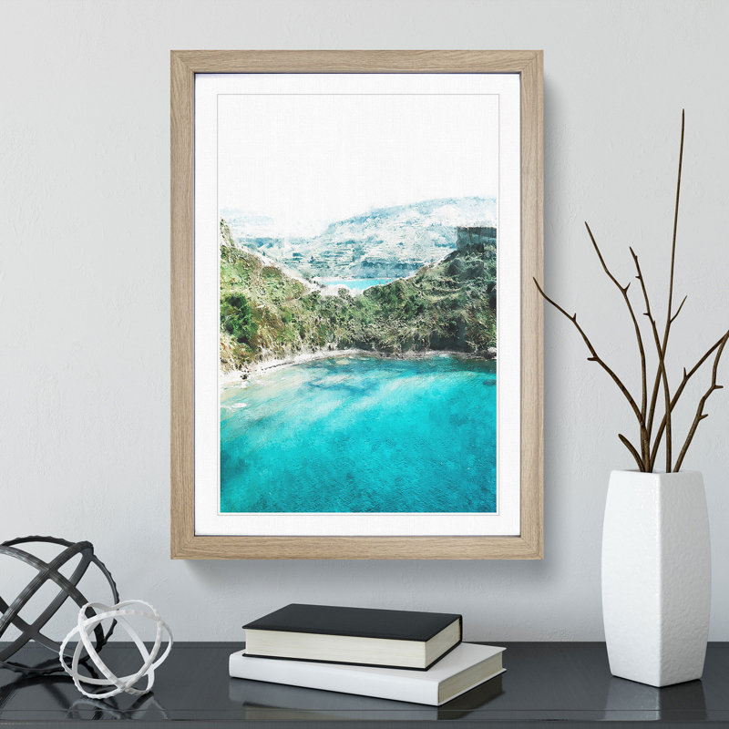 Golden Bay in Mellieha Malta - Picture Frame Painting, 48cm H x 36cm W x 2cm D, Oak Framed