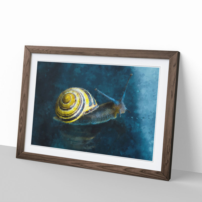 Yellow Snail - Picture Frame Graphic Art, 27cm H x 36cm W x 2cm D, Walnut Framed