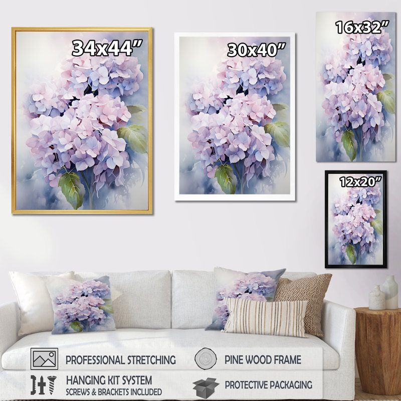 «Maybeck», impression sur toile «Hydrangea Graceful Whispers», H 44 po x l 34 po x P 1,5 po, Toile tendue
