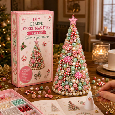 Trousse de bricolage de sapin de Noël en perles, décoration de Noël pour adultes - Idée-cadeau pour la maison ou le bureau