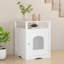 Enceinte de litière pour chat - maison en bois d'intérieur avec finition blanche, crochet latéral, design caché, tablette fonctionnelle et table moderne pour la zone de vie, la construction, le rangement ou la chambre à coucher