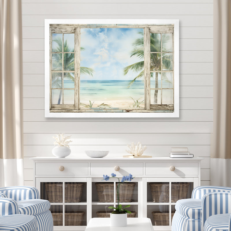 Décoration tropicale fenêtre tropicale horizon II - fenêtres côtières, Cadre de coin blanc fermé, H 16 po x l 32 po x P 1 po
