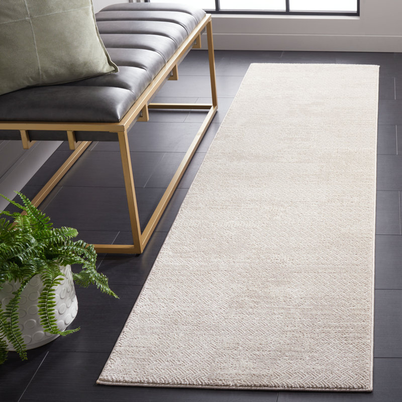 Tapis ivoire / beige en polyester / polypropylène tissé à la machine, Tapis de couloir 2 pi 3 po x 8 pi