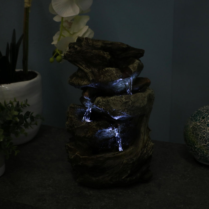  Rock and Log Tabletop Rustic Tabletop Fountain with LEDs