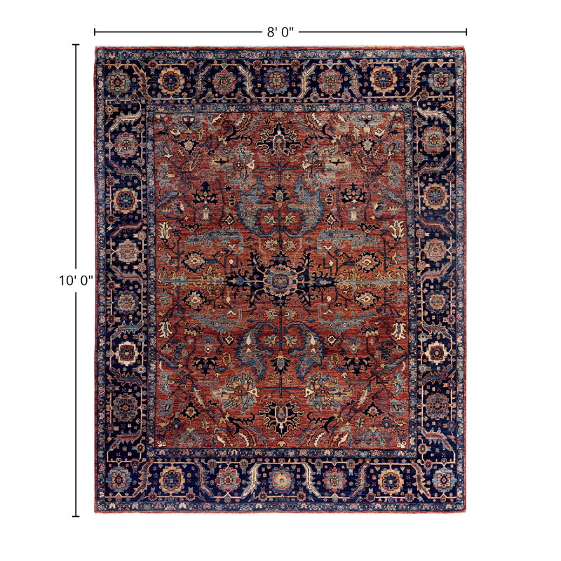 Hand-Knotted Red Geometric Wool 8' x 10' Area Rug