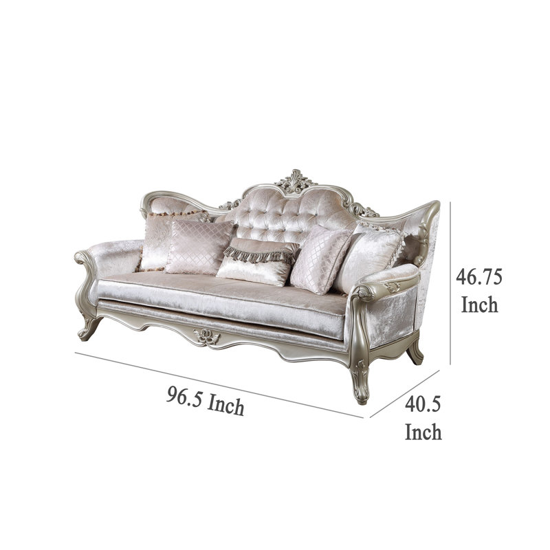 Canapé Kerra en velours de coton beige de 97 po avec coussins décoratifs Kerra