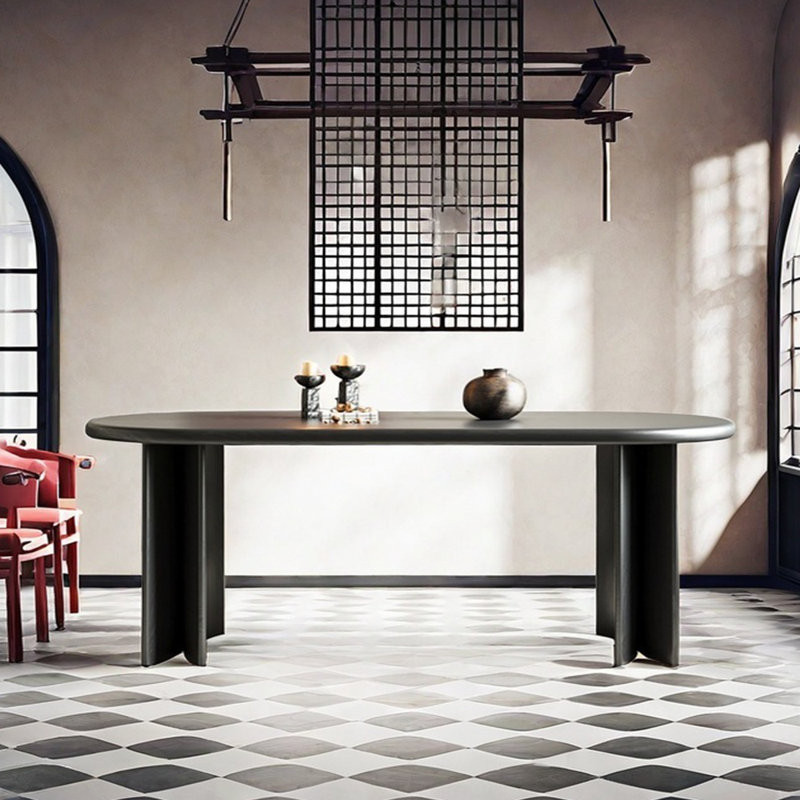 Table de salle à manger simple en bois de frêne massif, Noir, noir, noir, noir, H 29,53 po x L 86,61 po x l 35,43 po