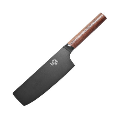MITSUMOTO SAKARI 7 inch Japanese Nakiri Chef Knife, Professional Black Titanium Coated Vegetable Kitchen Knife