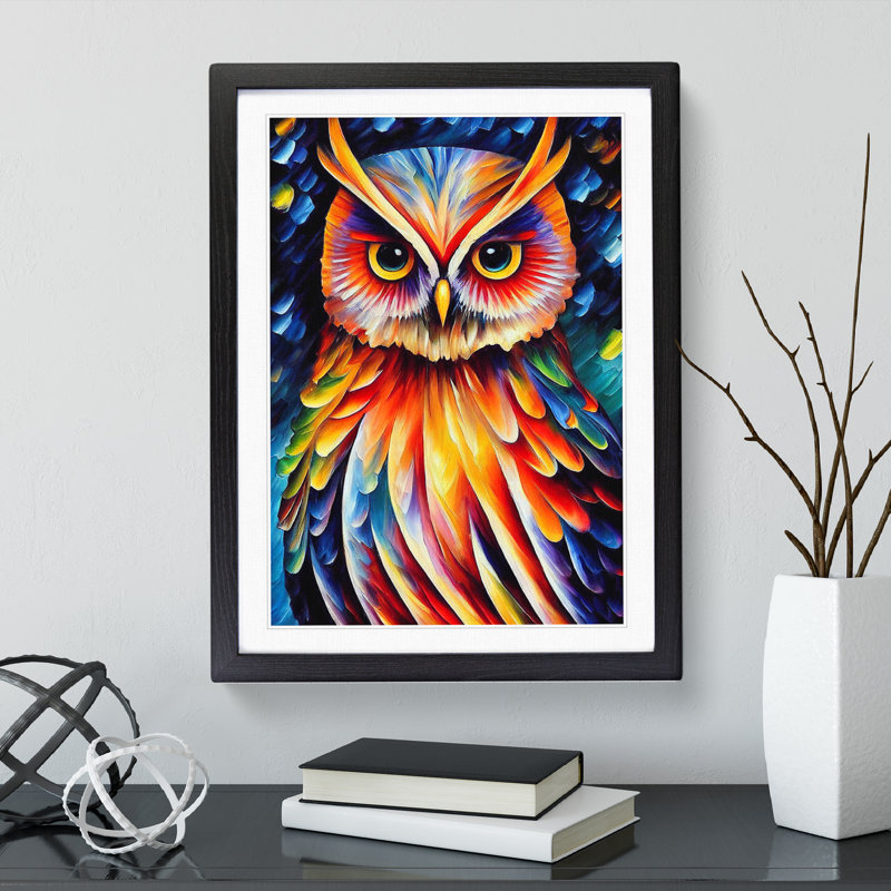Portrait Of A Long Eared Owl No.5 - Single Picture Frame Painting, 64cm H x 46cm W x 2cm D, Black Framed