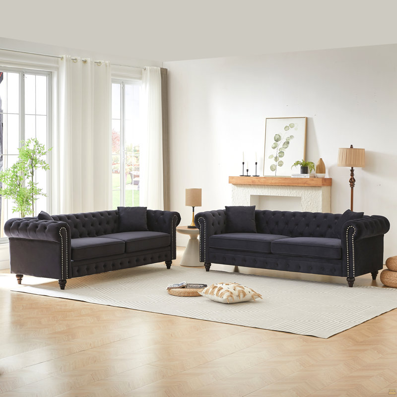 Canapé de salon moderne à 3 sièges + 3 sièges avec cadre en bois massif et pieds en bois, 4 coussins, mobilier d'appartement