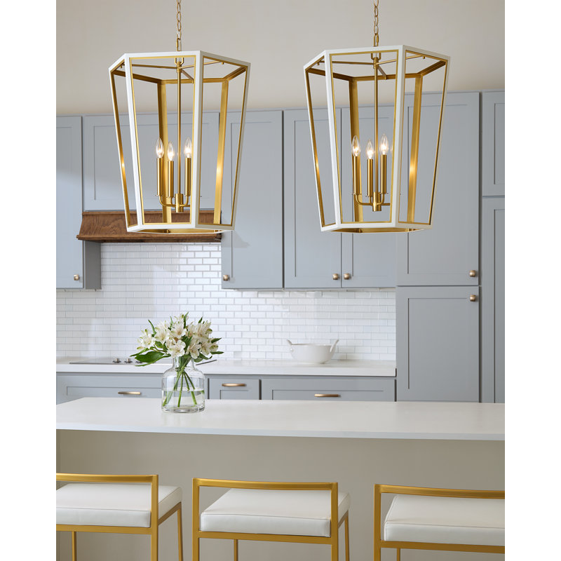 Curt 4 - Light Chandelier, Matte White/Burnished Brass