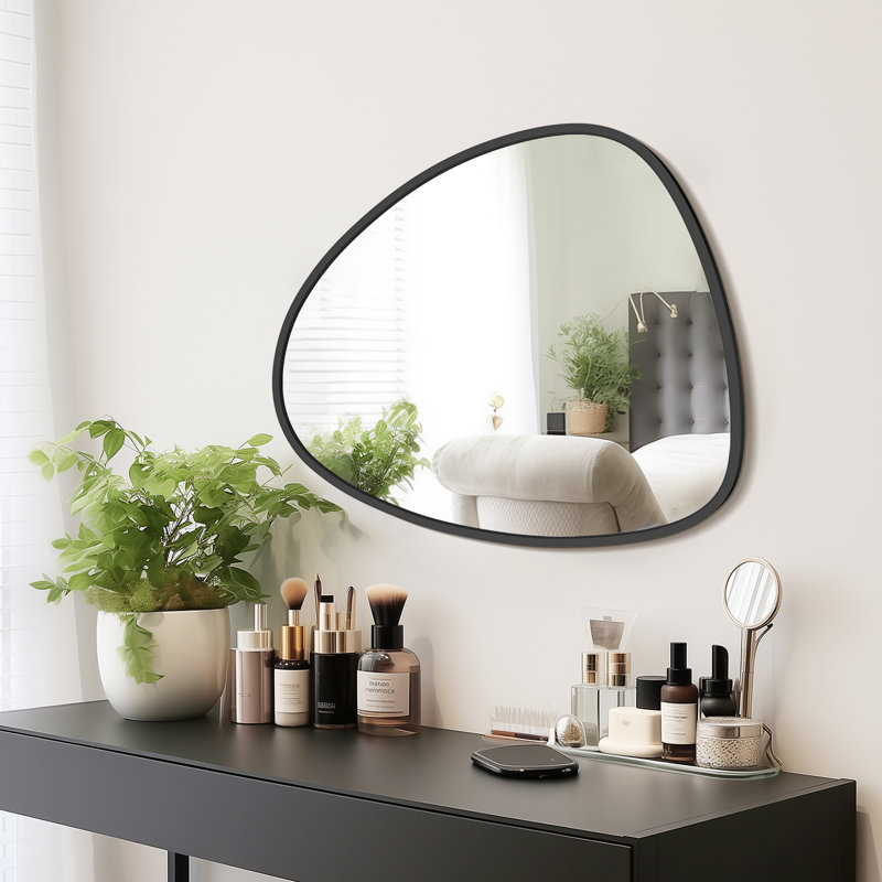 Miroir moderne avec cadre asymétrique en aluminium pour chambre à coucher, salon, Noir