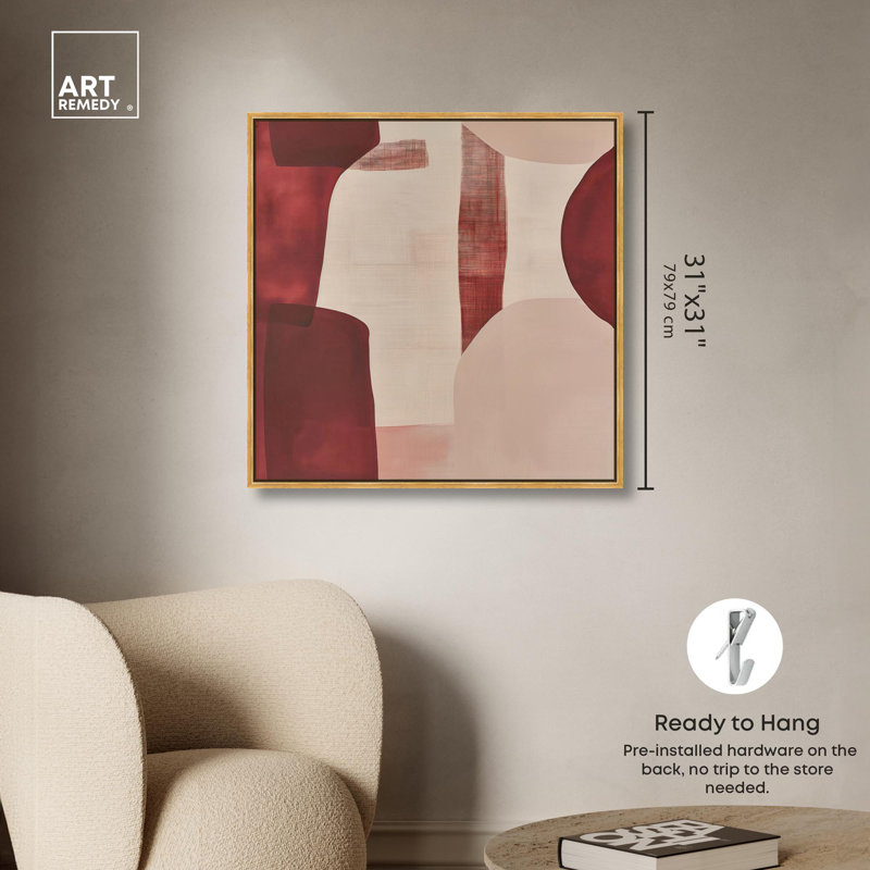 «Scarlet Beacons Canvas Boho» par Art Remedy, H 31 po x l 31 po x P 1,8 po, Cadre flottant doré