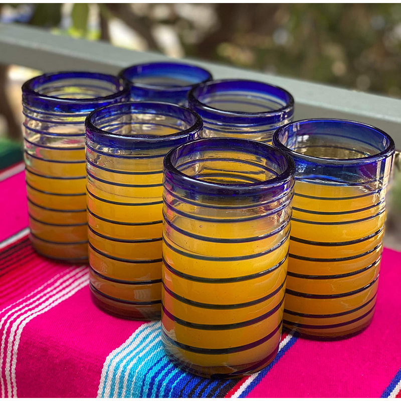 Verres mexicains soufflés à la main - Verres à spirale bleus, 14 oz