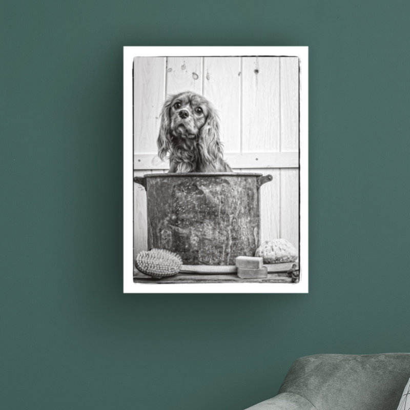 «Vintage Puppy Bath» par Edward M Fielding - photographie sur toile tendue, H 24 po x l 18 po x p 2 po